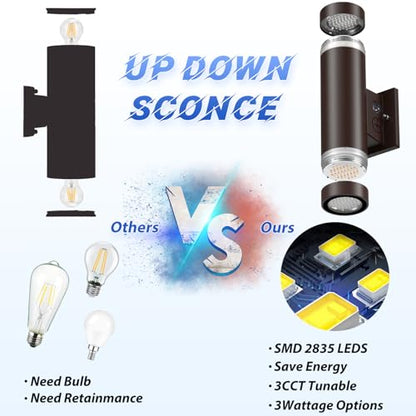 dephen Up Down Outdoor Wall Light with Dusk to Dawn, Integrated LED Sconce