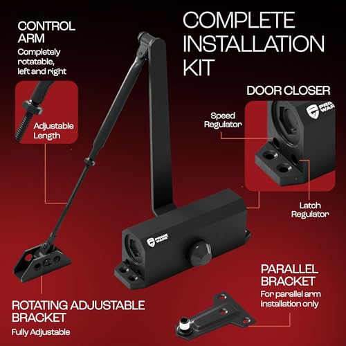 PrimeWare DC-300 Adjustable Automatic Door Closers for Home | Soft Close, No Slam | Residential and Commercial Door Closer | Level 3 | for Doors Weighing 90-140 lbs | Hydraulic Door Spring - Black - size: Level 3, style: Black