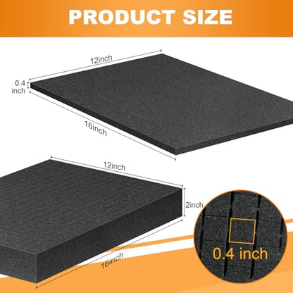 Eunice 16" x 12" Foam Inserts, 4 Pcs 2" Pick & Pluck + 4 Pcs 0.4" Padding - size: 4PCS-16*12*2 + 4PCS-16*12*0.4 Inches