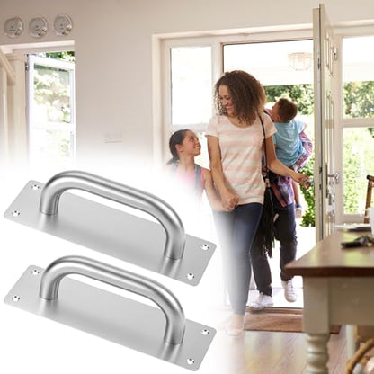 QWORK Pull Push Door Plate Handle 8", 2 Pack Stainless Steel Door Handle Pull Heavy Duty Barn Door Pull Handles with Mounting Screws, 7.9x2.6 Inches