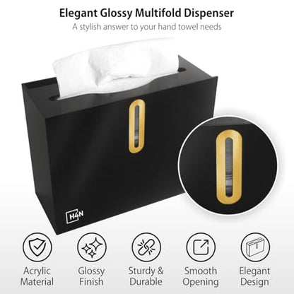 H4N Multifold Paper Towel Dispenser Countertop - Commercial Single Sheet Hand Towel Holder, Compact Acrylic Design for Home, Office, Restaurant Bathrooms - Black - color: Black