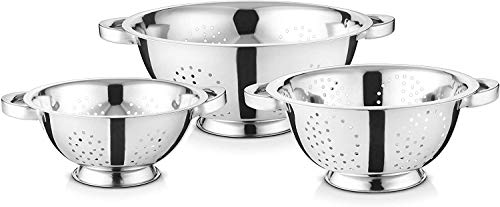 Avador Set of 3 Stainless Steel Colanders, Comes in 1.5 Quart 3qt Quart and 5 Quart for all your Cooking | Baking | Prepping Needs - size: 3 pc (1.5 qt, 3 qt, 5 qt)