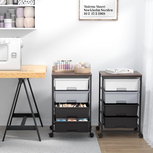 SYKIARIOL Rolling Cart with Drawers, 4-Drawer Utility Cart, Light Grey - color: Light Grey