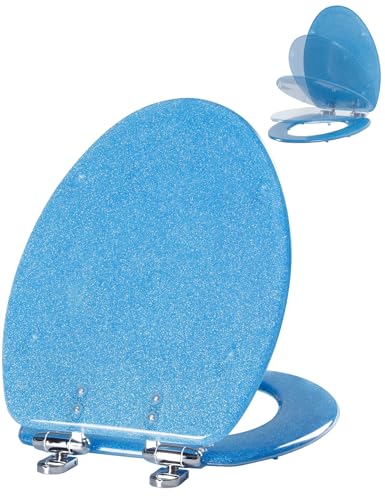 Angol Shiold ELONGATED Blue Glitter Resin Slow Close Toilet Seat 18.5Inch - color: Blue Glitter