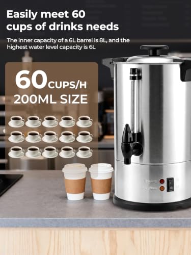 Coffee Urn 60 Cups Commercial, 6L Electric Beverage Dispenser