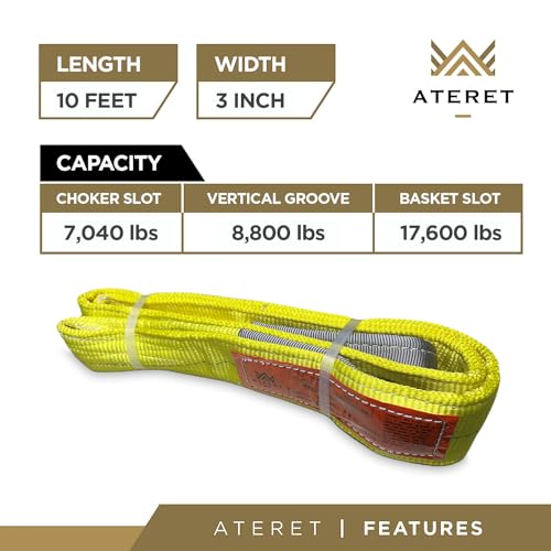 ATERET Twisted Eye Polyester Lift Sling I 3" x 10 feet I Heavy Duty Lifting Web Sling I (3" x 10') - size: 3" x 10'
