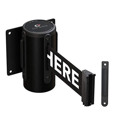 Crowd Control Warehouse WMB-120 Fixed Wall Mount Retractable Belt Barrier - color: Black"PLEASE WAIT HERE"