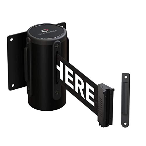 Crowd Control Warehouse WMB-120 Fixed Wall Mount Retractable Belt Barrier - color: Black"PLEASE WAIT HERE"