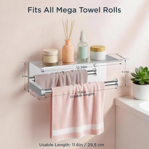 FORIOUS Wall Mount Paper Towel Holder with Shelf for Kitchen, Chrome - color: Chrome