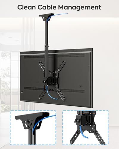 MOUNTUP Ceiling TV Mount for Most 24''- 65'' TVs, Hanging TV Ceiling Mount for 32 42 43 50 55 60 65 inch Screen, Full Motion Height Adjustable Bracket, Holes up to 99lbs, Max VESA 400x400mm, MU0039 - size: Height 30.2'', Indoor