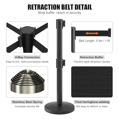 kaiyomi 2 Pack Stanchions with Retractable Barriers Double Layer (Black) - color: Black-Double