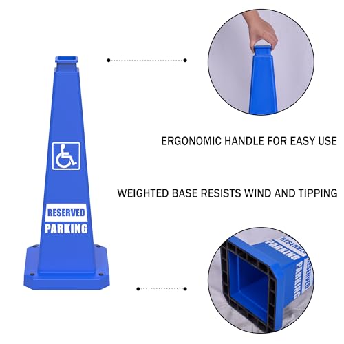 36" Blue Accessible Parking Safety Cones 6-Pack with Base - color: Blue, size: 36"