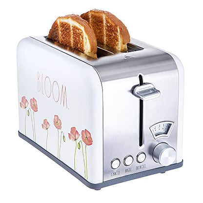 Rae Dunn Toaster, Stainless Steel 2 Slice Square Toaster, Wide Slot with 5 Browning Levels, with Bagel, Defrost and Cancel Options (White Floral) - color: White Floral