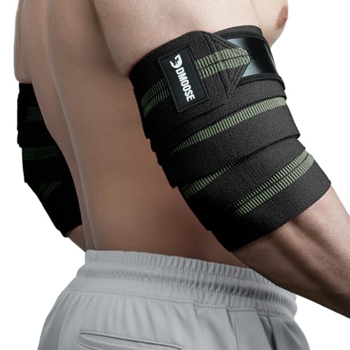 DMoose Elbow Wraps for Weightlifting Men & Women (Pair) - 40'' Adjustable Elbow Strap for Gym Workout & Bench Press, Compression Support Wrap for Tendonitis, Joint Support, Power Lifting & Deadlifts - color: Green Stripes