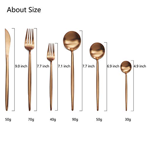 JASHII 18/10 Rose Gold Flatware Silverware Set 304 Stainless Steel Copper Flatware Cutlery Set| 24-Piece Adaline Royal Modern Satin Finish| BEST Birthday Wedding Gift (Rose Gold Matte 4 Sets) - color: Copper, size: Service for 4