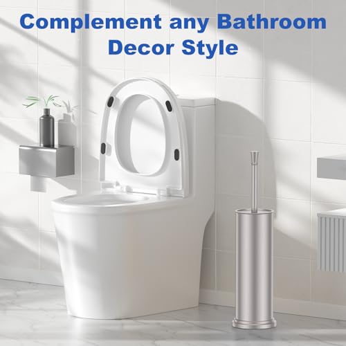 304 Stainless Steel Heavy Duty Toilet Bowl Brush，Removable Inner Bowl and Splash Protection，Bathroom Toilet Brush-Dense Bristles for Through Cleaning - color: Nickel