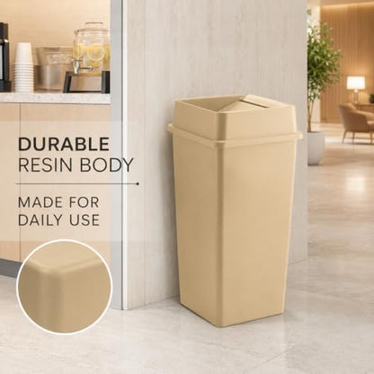 1 Pack Brown 35 Gallon Square Waste Bin with Lid, Durable Commercial Resin Trash Container with Built-in Handles for High-Traffic Restaurant, School, Office and Warehouse - color: Brown, size: 35 Gallon