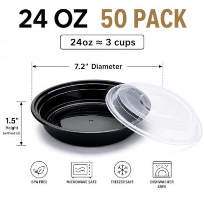 Glotoch Reusable Round Meal Prep Containers Bowls with Lids, 24 oz, 50 Pack - color: 24OZ-50Pack