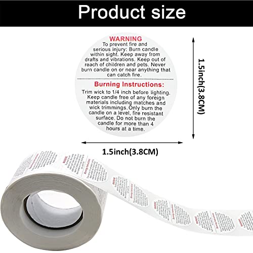 1500 pcs Candle Warning Labels,1.5inch Candle Jar Container Stickers - color: White