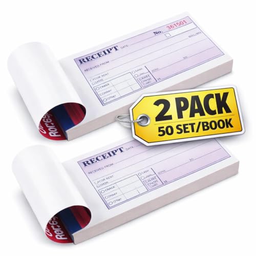 1InTheOffice Money and Rent Receipt, 2-3/4 x 7-3/16 Inches, 3-Parts, Carbonless, White/Canary, 50 Sets per Book (2 Pack)