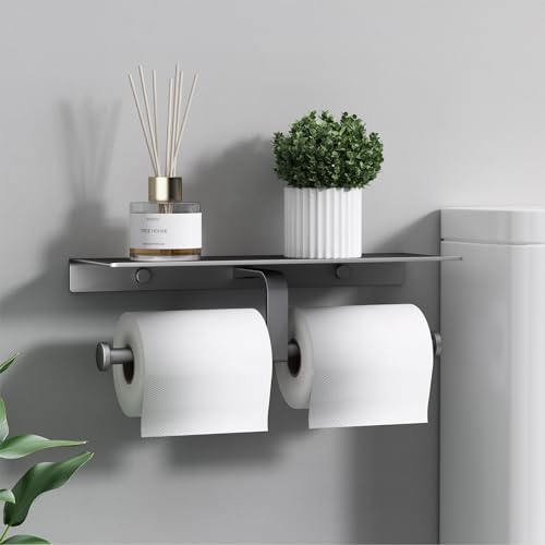 Danpoo Grey Toilet Paper Holder with Shelf, Double Roll Commercial Toilet Paper Dispenser - color: Grey