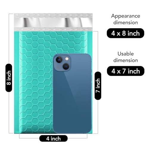 Fuxury Bubble Mailers 4x8" 500 Pack Self Seal Small Padded Envelopes #000 - color: Teal, size: 4×8" 500PC