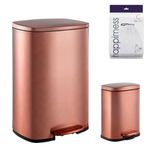happimess Connor 2-Piece Stainless Steel Trash Can, Rose Gold - color: Rose Gold