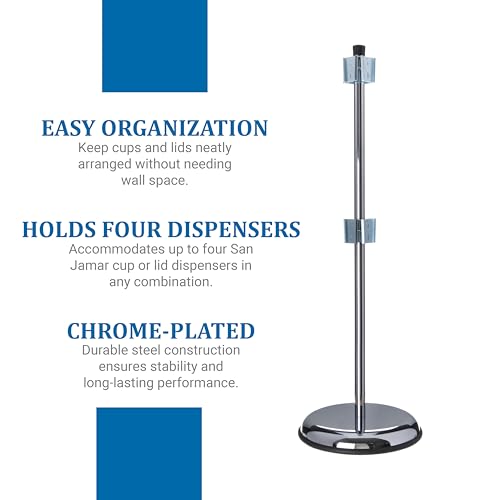 San Jamar Revolving Cup and Lid Dispenser Stand Stand Only for Restaurants, Dining Halls, and Fast Food, Stainless Steel, 30.5 x 2.75 x 12.25 Inches, Silver
