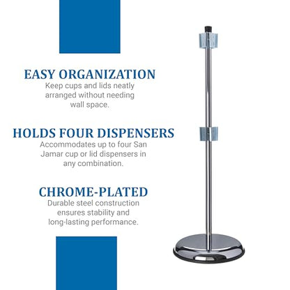 San Jamar Revolving Cup and Lid Dispenser Stand Stand Only for Restaurants, Dining Halls, and Fast Food, Stainless Steel, 30.5 x 2.75 x 12.25 Inches, Silver