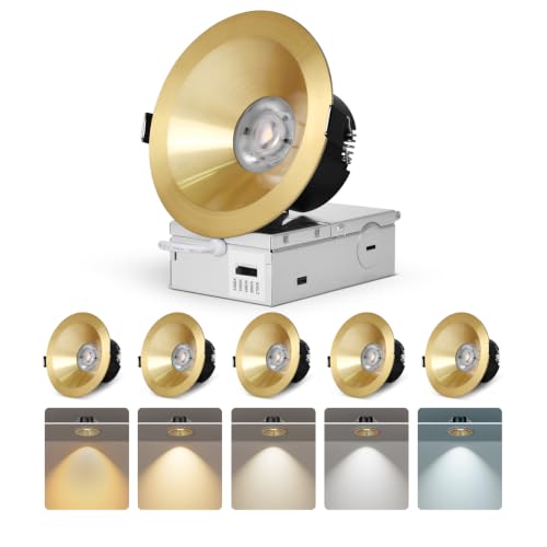 CycevSun Gold 4 Inch Anti-Glare Recessed Light COB 24°Spotlight, 6-Pack - color: Gold, size: 4 Inch