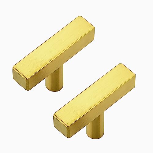 5 Pack Brushed Brass Cabinet Knobs, 2in Length T-Square Bar Drawer Pulls - color: Brushed Brass, size: 5 Pack, style: Sqaure Bar