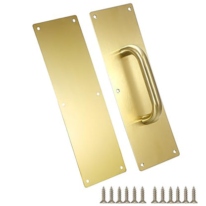 Sumnacon 1 Set 12" Stainess Steel Door Handle Pull & Push Plate - Heavy Dutyr Gold Gate Handle Bar for Home/Office/Warehouse/Public,Suitable of Wooden/Composite Door with Screws,Brushed - color: Gold
