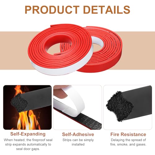 Smoke Fire Seal Strip 9.8Ft 30mm/1.18" Wx 5mm/0.2" T Red