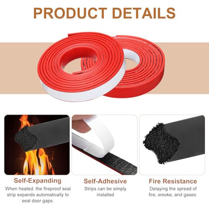 Smoke Fire Seal Strip 9.8Ft 30mm/1.18" Wx 5mm/0.2" T Red