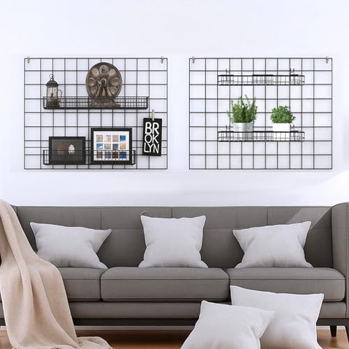 4 Pcs Wire Baskets Wall Grid Panel Hanging Wire Basket Hanging Wall Baskets No Drilling Wall Hanging Baskets Grid Wall Storage Basket for Kitchen Bathroom Home Decor Supplies, Black