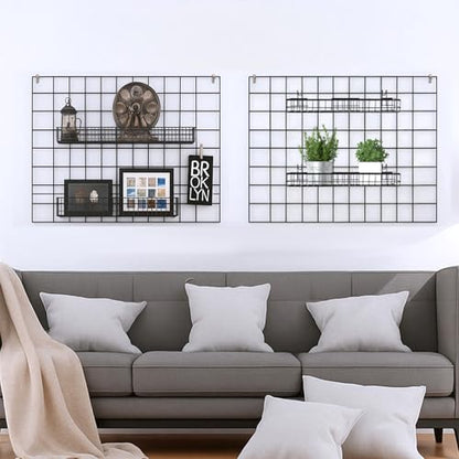 4 Pcs Wire Baskets Wall Grid Panel Hanging Wire Basket Hanging Wall Baskets No Drilling Wall Hanging Baskets Grid Wall Storage Basket for Kitchen Bathroom Home Decor Supplies, Black