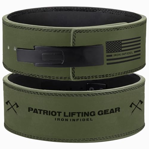 Weight Lifting Belt - Lever Gym Belt for Weightlifting, 10mm Leather Weight Belt for Men - 4 Inches Wide for Support & Stability for Workouts, Powerlifting, Bodybuilding, Fitness & Crossfit - color: Patriot - Green, size: XL