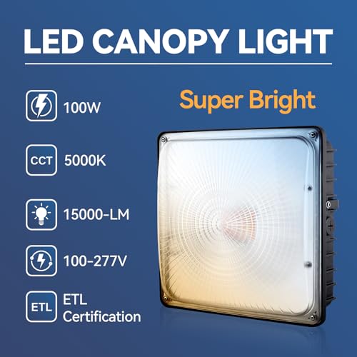 100W LED Canopy Light 4Pack: 100W, 5000K, 150LM/W, 100-277VAC, ETL Listed - size: 100W-5000K