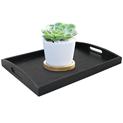 DILLMAN Serving Tray Large Black Wood Rectangle Food Tray Butler Tray Breakfast Tray with Handles (Small) - size: 15.4" x 11.4" x 1.6"