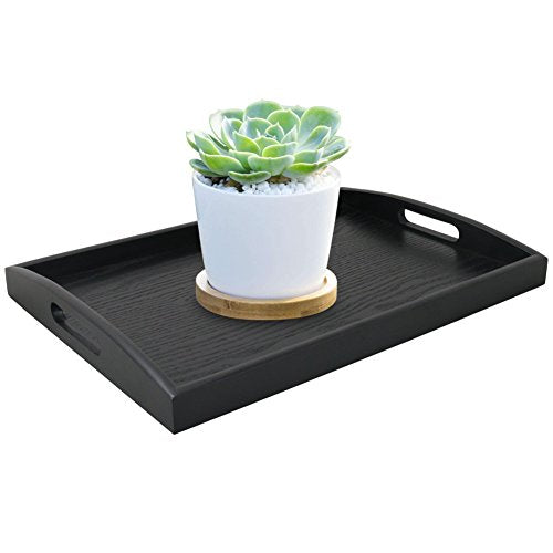 DILLMAN Serving Tray Large Black Wood Rectangle Food Tray Butler Tray Breakfast Tray with Handles (Small) - size: 15.4" x 11.4" x 1.6"