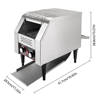 Commercial Conveyor Toaster 150PCS / Hour Toasting Bread Bagels 110V Electric Countertop Belt Machine for Restaurant Home Bread Bagel Breakfast, 1300W Stainless Steel Heavy Duty Industrial Toasters - color: Silver - G