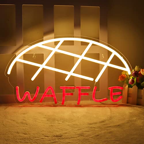 Waffle Neon Signs for Wall Decor Neon Lights for Bedroom Led Business Signs Suitable for Cake Shop Bakery Supermarkets Stores Cookie House 5V Power Adapter, 16.2 * 9 Inch(Warm White + Red) - color: Waffle