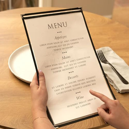 Ilyapa Clear Menu Covers, 11x17 Inch - 30 Pack, 2-View Single Page Design - color: Black, size: 11 x 17