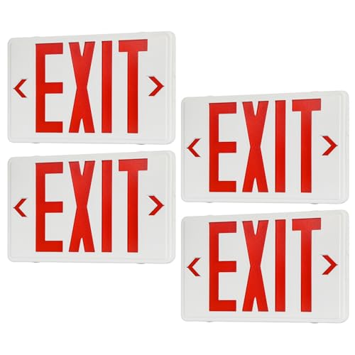 Universal Red Light LED Exit Sign OSHA Commercial, 4 Pack - color: White Housing+Red Letter, size: 4 Pack