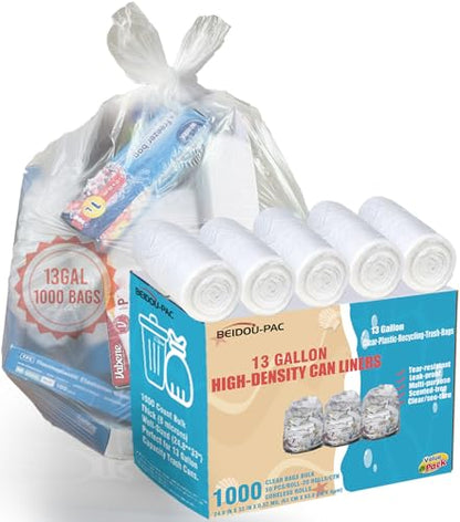 BEIDOU-PAC Trash Bags 13 Gallon, 1000 Count Bulk Value Pack, Clear Plastic Recycling Garbage Bags, Multi-purpose Tall Kitchen Trash Bags Can Liners for Business Home Commercial and Industrial - style: 13 Gallon |1000 Count(Value Pack)