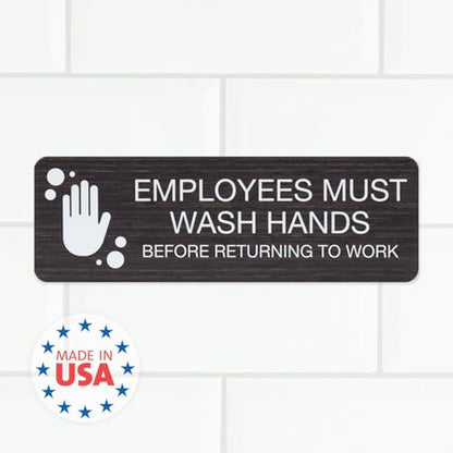 SBLABELS Employees Must Wash Hands Indoor Easy Adhesive Mount Door and Wall Sign for Restaurants and Small Businesses 3" x 9" - Dark Wood - color: Dark Woodgrain, style: Employees Must Wash Hands