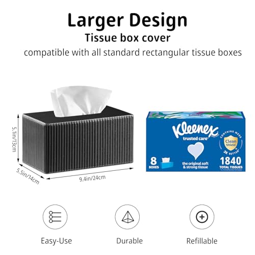 PUSU Extra Large Rectangular PU Leather Tissue Box Cover,Tissues Holder - color: Black