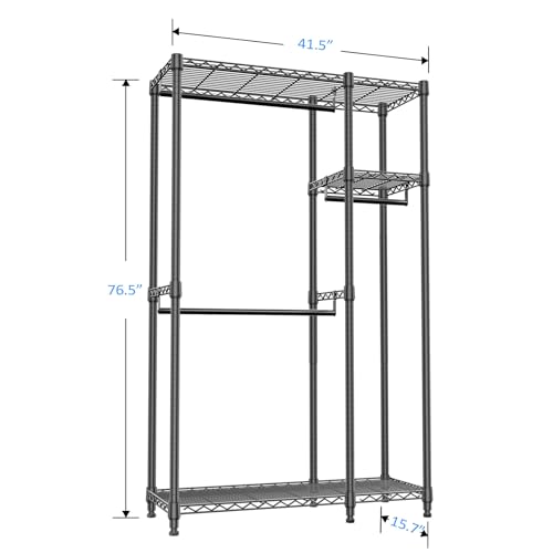IZEUK Heavy Duty Garment Rack Wire Clothes Rack for Hanging Clothes (Black, 3 composition, 15.7" D x 43.3" W x 76.5" H) - color: Black, size: 2 Composition, 15.7"D x 43.3"W x 76.5"H