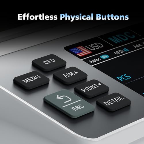 Mixed Denomination Money Counter & High-Security Counterfeit Detector (UV/MG/IR/DD) for USD/EUR/MXN/GBP/CAD, Dual-Display Cash Counting Machine, White