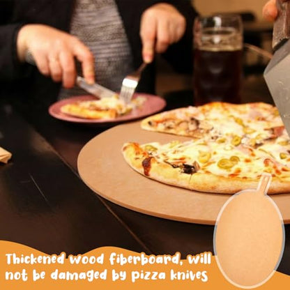 Lounsweer 20" × 16" Round Pizza Board with Handle, Wood Fiber Pizza Peel, Non-slip Cutting & Serving Board, Heavy Duty Wooden Serving Tray for Baking, Charcuterie & Kitchen Use - size: 16 Inches